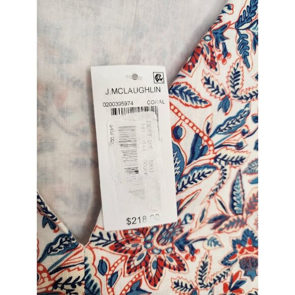 J. McLaughlin XS Rue Linen Floral Print Split V-Neck Shift Dress NWT Pockets - Picture 5 of 6
